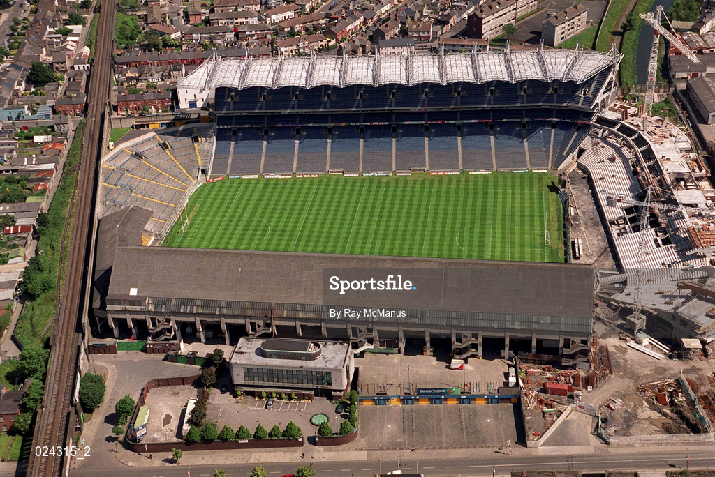 5 June 1999; An aerial view of Croke Park in Dublin during stadium renovations. Photo by Ray McManus/Sportsfile