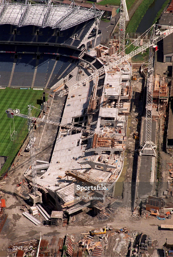 5 June 1999; An aerial view of Croke Park in Dublin during stadium renovations. Photo by Ray McManus/Sportsfile