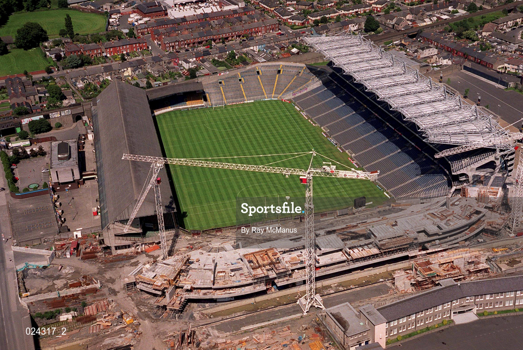 5 June 1999; An aerial view of Croke Park in Dublin during stadium renovations. Photo by Ray McManus/Sportsfile
