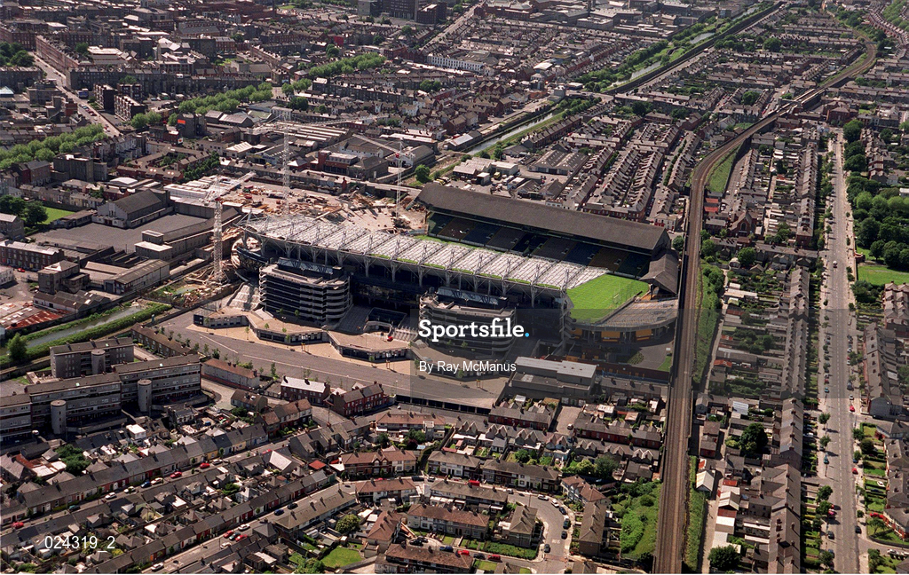 5 June 1999; An aerial view of Croke Park in Dublin during stadium renovations. Photo by Ray McManus/Sportsfile
