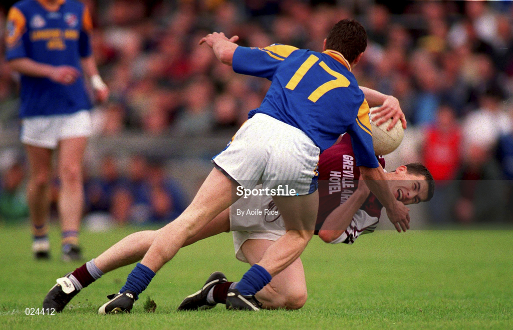 30 May 1999; Dessie Dolan of Westmeath in action against Robert Forbes of Longford during the Bank of Ireland Leinster Senior Football Championship 2nd Preliminary Round match between Westmeath and Longford at Cusack Park in Mullingar, Westmeath. Photo by Aoife Rice/Sportsfile