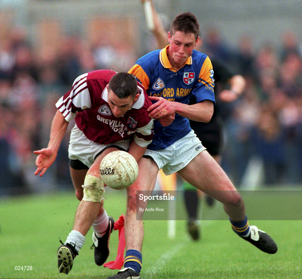 30 May 1999; Martin Flanagan of Westmeath in action against Donal Ledwith of Longford during the Bank of Ireland Leinster Senior Football Championship 2nd Preliminary Round match between Westmeath and Longford at Cusack Park in Mullingar, Westmeath. Photo by Aoife Rice/Sportsfile