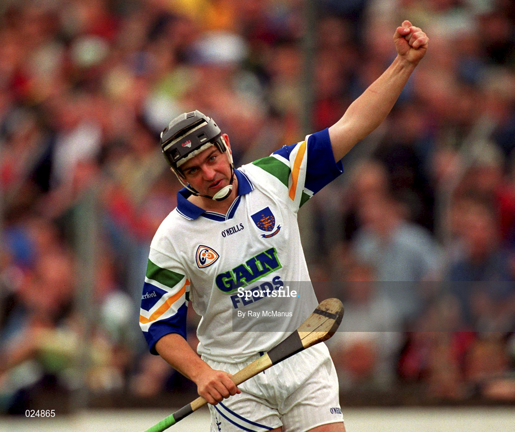 30 May 1999; Paul Flynn of Waterford celebrates after scoring his side's first goal during the Guinness Munster Senior Hurling Championship quarter-final match between Limerick and Waterford at Páirc Uí Chaoimh in Cork. Photo by Ray McManus/Sportsfile