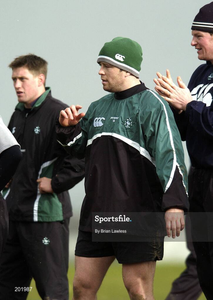 28 February 2006; Marcus Horan, centre, with team-mates Ronan O'Gara, left, and Malcolm O'Kelly during Ireland rugby squad training. St. Gerard's School, Bray, Co. Wicklow. Picture credit: Brian Lawless / SPORTSFILE