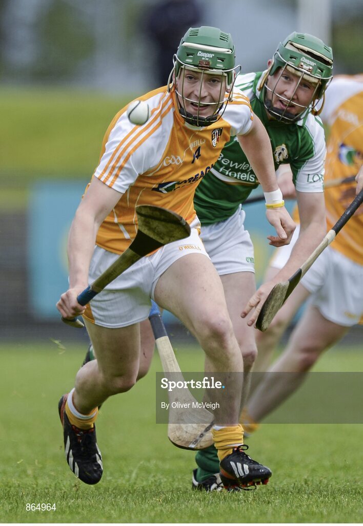 11 May 2014; Paul Shiels, Antrim, in action against Rory Foy, London. GAA All-Ireland Senior Hurling Championship Qualifier Group, Round 3, Antrim v London, Ballycastle, Co. Antrim. Picture credit: Oliver McVeigh / SPORTSFILE