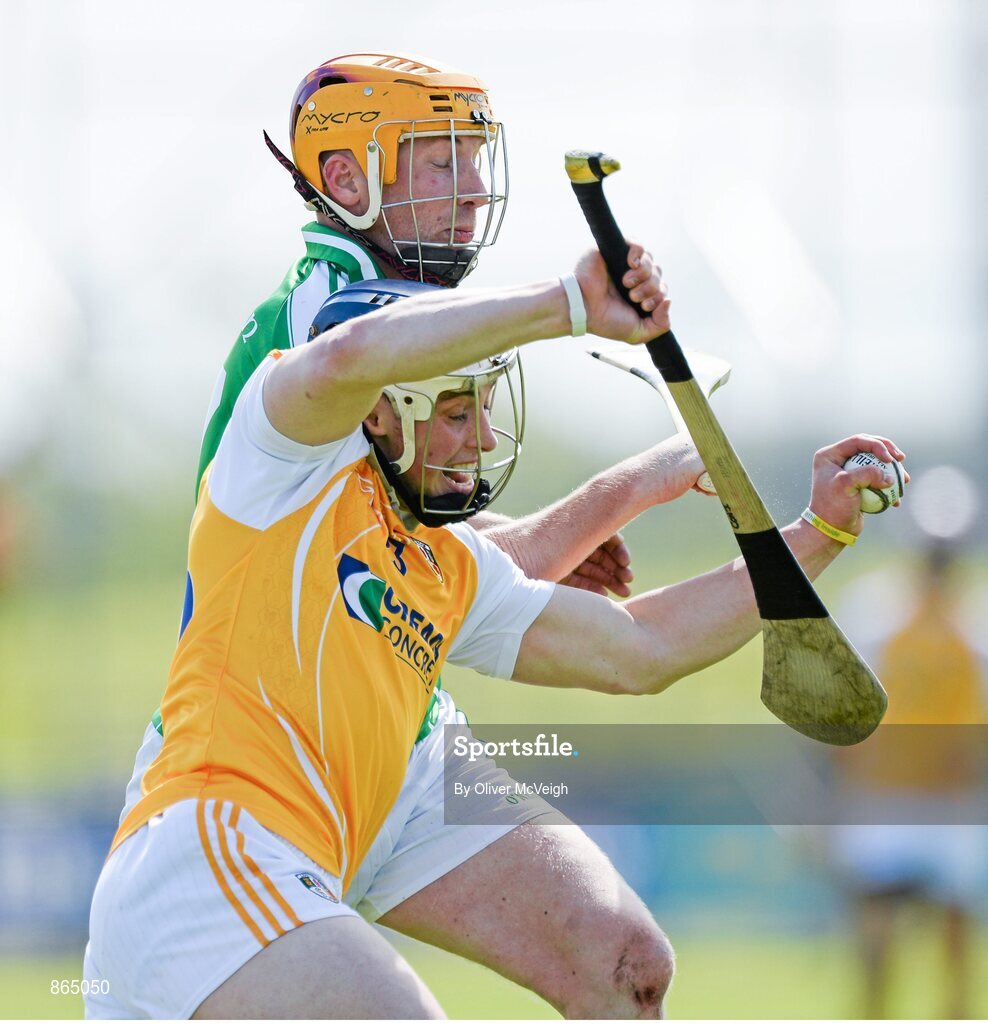 11 May 2014; Conor Johnston, Antrim, in action against Stephen Fawley, London. GAA All-Ireland Senior Hurling Championship Qualifier Group, Round 3, Antrim v London, Ballycastle, Co. Antrim. Picture credit: Oliver McVeigh / SPORTSFILE