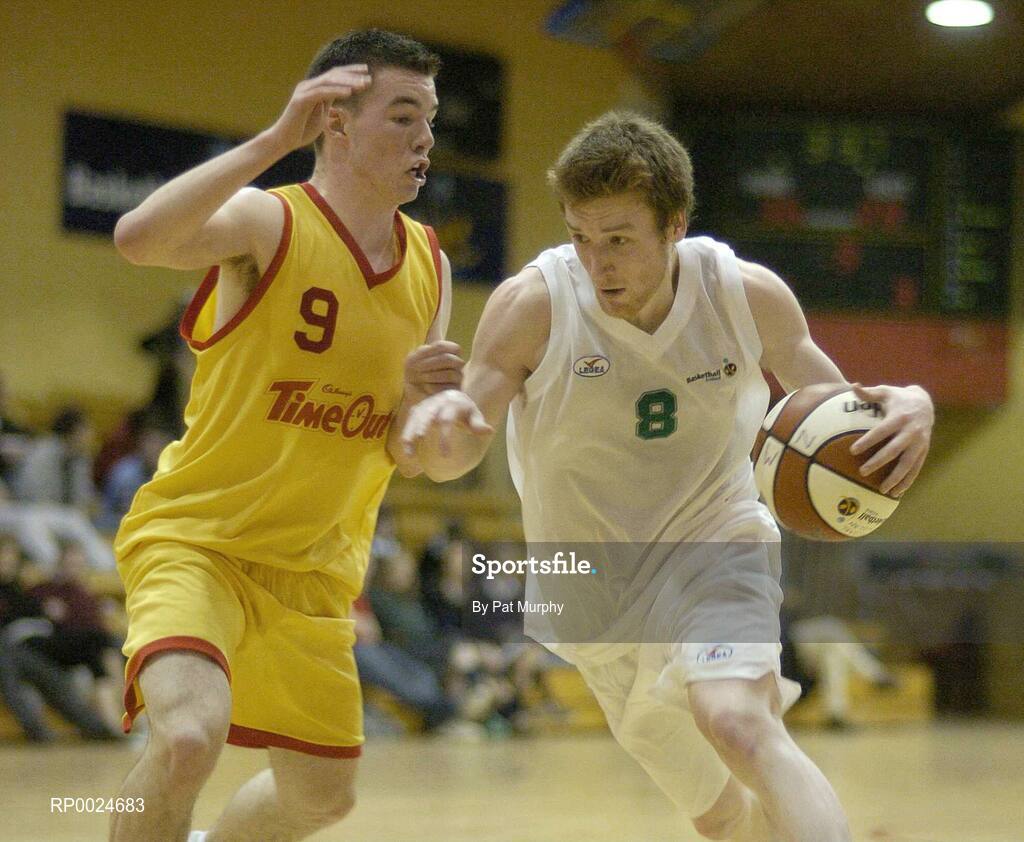 14 March 2006; Scott Kinevane, Colaiste Eanna, in action against Michael Chubb, St. Fintan's. Schools League Basketball Finals, Boys U19A Final, St. Fintan's v Colaiste Eanna, National Basketball Arena, Tallaght, Dublin. Picture credit: Pat Murphy / SPORTSFILE