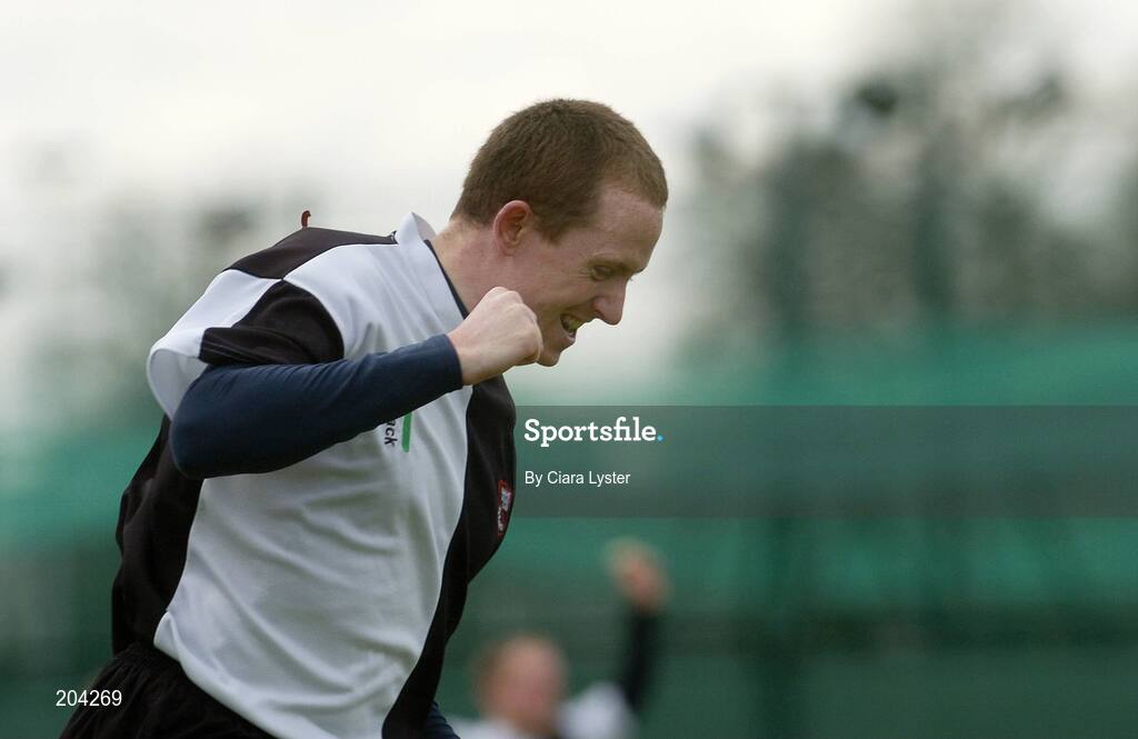 19 March 2006; Paul Lombard, Cork Harlequins, celebrates scoring his side's second goal against Lisnagarvey. Irish Men's Senior Cup Final, Cork Harlequins v Lisnagarvey, Belfield, UCD, Dublin. Picture credit: Ciara Lyster / SPORTSFILE