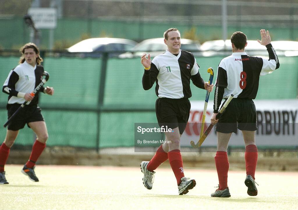 19 March 2006; John Hobbs, Cork Harlequins, celebrates scoring his side's second goal with team-mate John Aherne (8). Irish Men's Senior Cup Final, Cork Harlequins v Lisnagarvey, Belfield, UCD, Dublin. Picture credit: Brendan Moran / SPORTSFILE