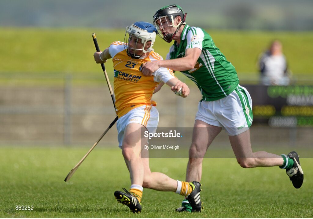 11 May 2014; Conor Johnston, Antrim, in action against PJ Rowe, London. GAA All-Ireland Senior Hurling Championship Qualifier Group, Round 3, Antrim v London, Ballycastle, Co. Antrim. Picture credit: Oliver McVeigh / SPORTSFILE