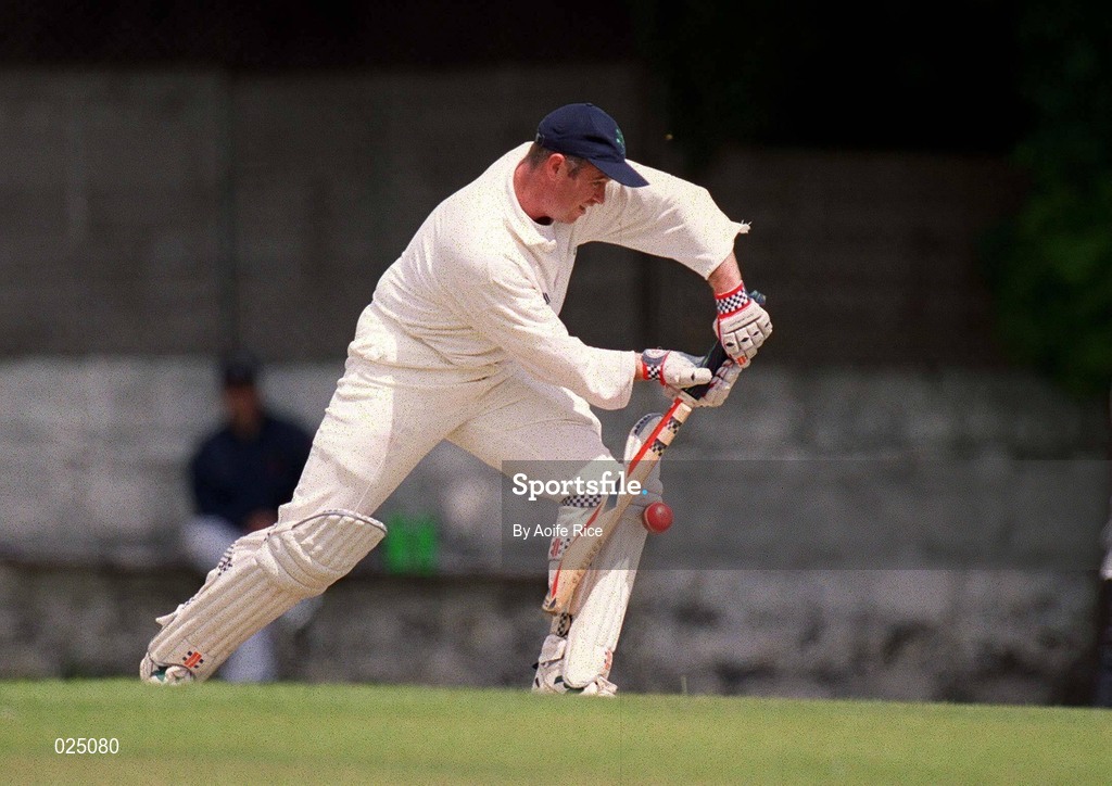 30 June 1999; Angus Dunlop of Ireland bats during the Triple Crown Tournament match between Ireland and Wales at Leinster Cricket Club in Dublin. Photo by Aoife Rice/Sportsfile
