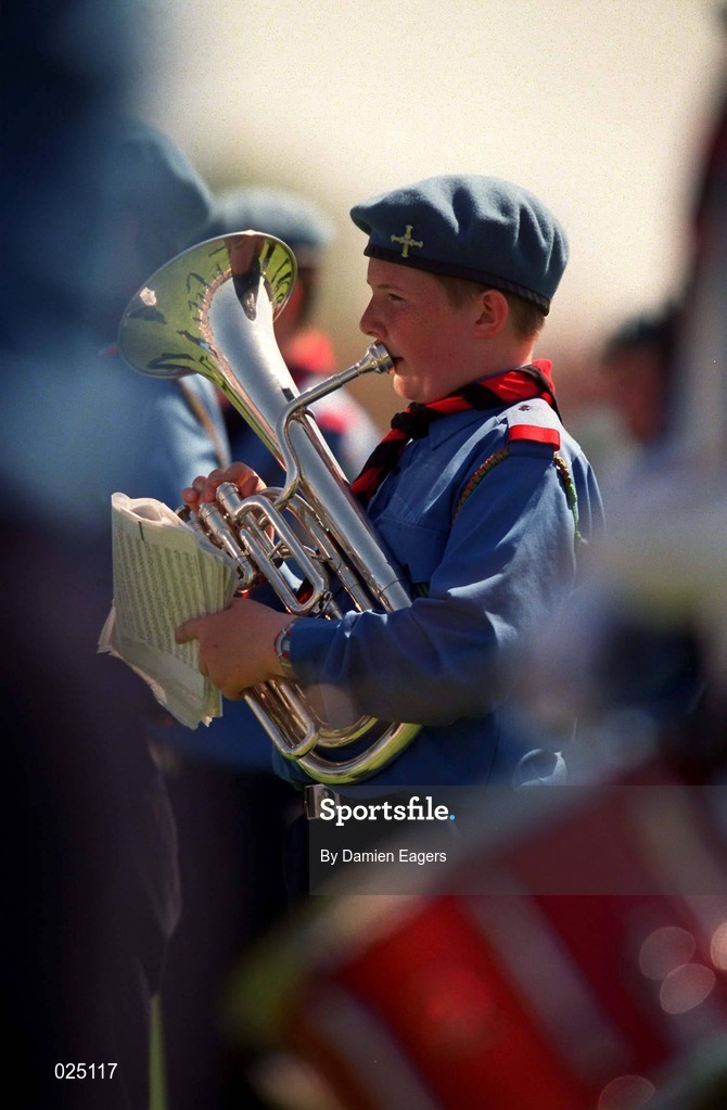 11 July 1999; A member of the band playing at half-time during the Ulster Senior Football Championship Semi-Final match between Down and Tyrone at Casement Park in Belfast. Photo by Damien Eagers/Sportsfile