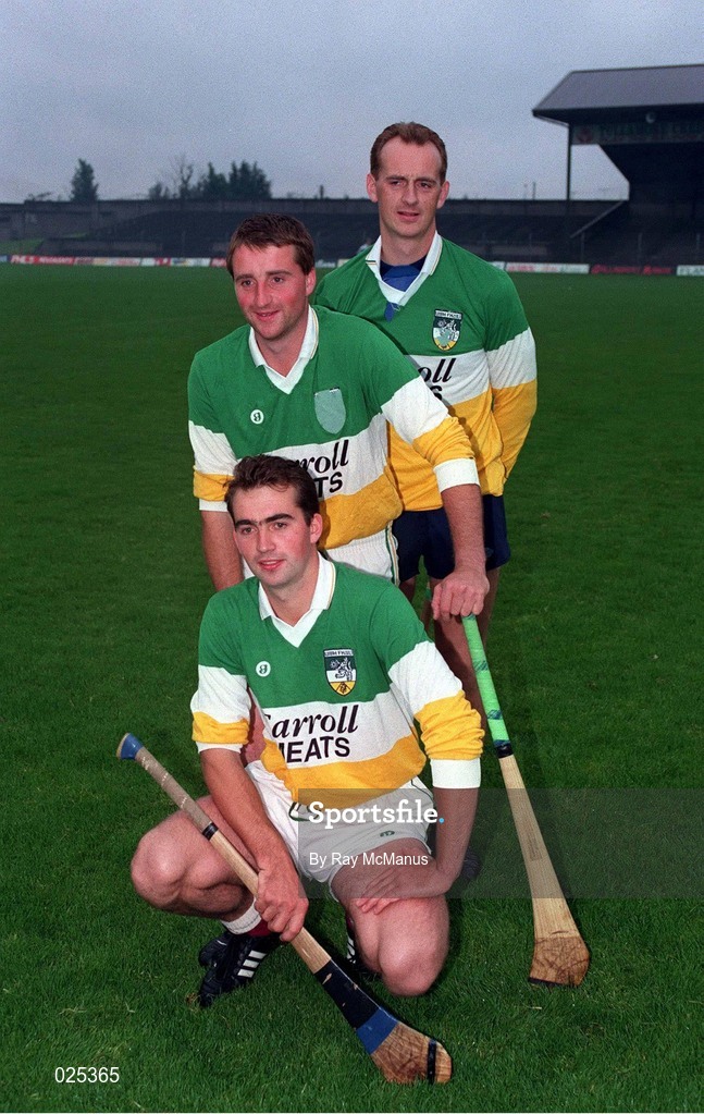 8 April 1994; Brothers and Offaly hurlers, from front, Johnny Dooley, Billy Dooley and Joe Dooley pictured at St Brendan's Park in Birr, Offaly. Photo by Ray McManus/Sportsfile