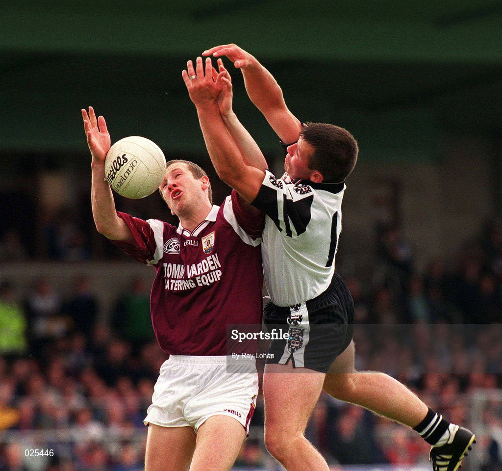 27 June 1999; Gary Fahey of Galway in action against Paul Taylor of Slgio during the Connacht Senior Football Championship Semi-Final match between Sligo and Galway at Markievicz Park in Sligo. Photo by Ray Lohan/Sportsfile