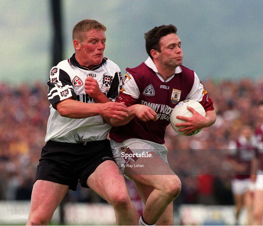 27 June 1999; Shay Walsh of Galway in action against Mark Cosgrove of Sligo during the Connacht Senior Football Championship Semi-Final match between Sligo and Galway at Markievicz Park in Sligo. Photo by Ray Lohan/Sportsfile