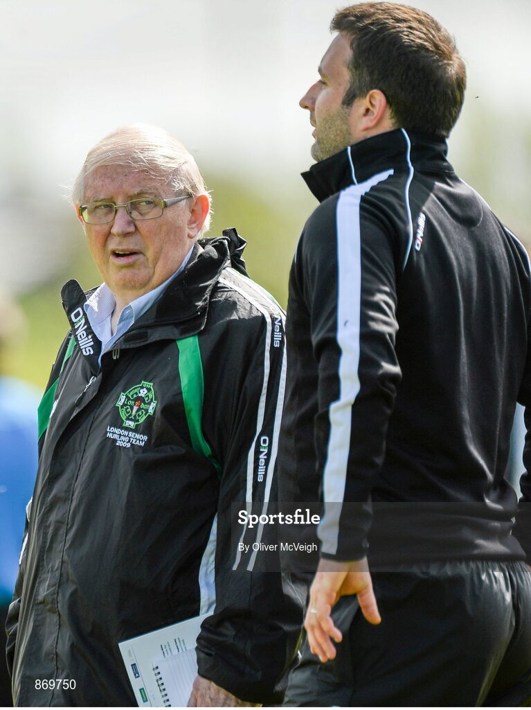 11 May 2014;  London managers, Tommy Harrell, left, and Matt Fitzsimon. GAA All-Ireland Senior Hurling Championship Qualifier Group, Round 3, Antrim v London, Ballycastle, Co. Antrim. Picture credit: Oliver McVeigh / SPORTSFILE