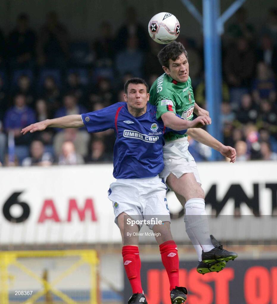 6 May 2006; Mark Glendenning, Glentoran, in action against Jim Ervin, Linfield. Nationwide Irish Cup final, Glentoran v Linfield, Windsor Park, Belfast. Picture credit: Oliver McVeigh / SPORTSFILE