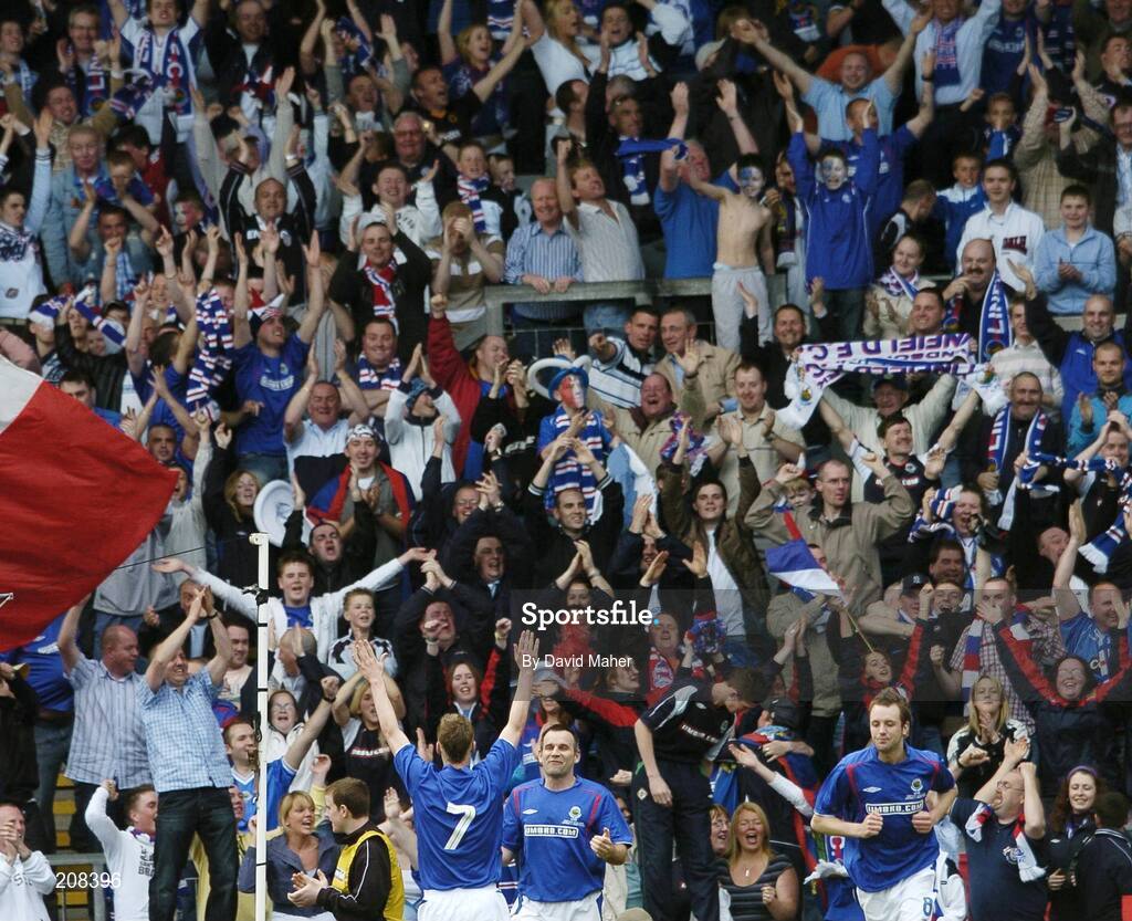 6 May 2006; Peter Thompson, 7, Linfield, celebrates after scoring his side's second and winning goal. Nationwide Irish Cup final, Glentoran v Linfield, Windsor Park, Belfast. Picture credit: David Maher / SPORTSFILE