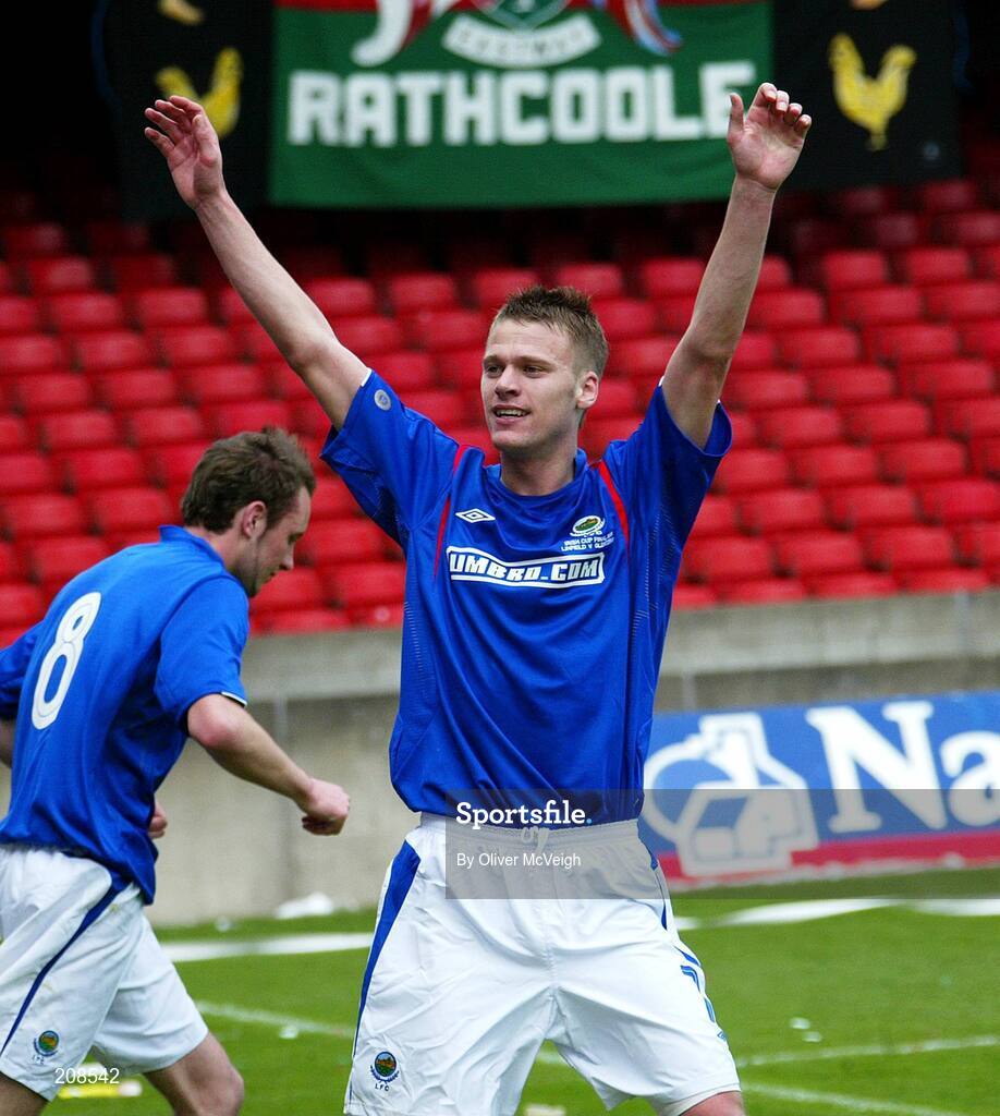 6 May 2006; Peter Thompson, Linfield, celebrates after scoring his side's second goal. Nationwide Irish Cup final, Glentoran v Linfield, Windsor Park, Belfast. Picture credit: Oliver McVeigh / SPORTSFILE