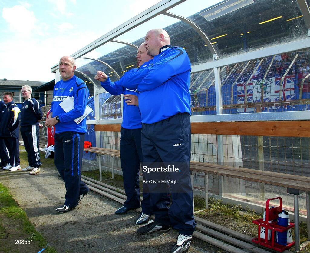 6 May 2006; Linfield's management David Jeffrey, Brian Mc Laughlin and Alfie Wylie on the bench. Nationwide Irish Cup final, Glentoran v Linfield, Windsor Park, Belfast. Picture credit: Oliver McVeigh / SPORTSFILE