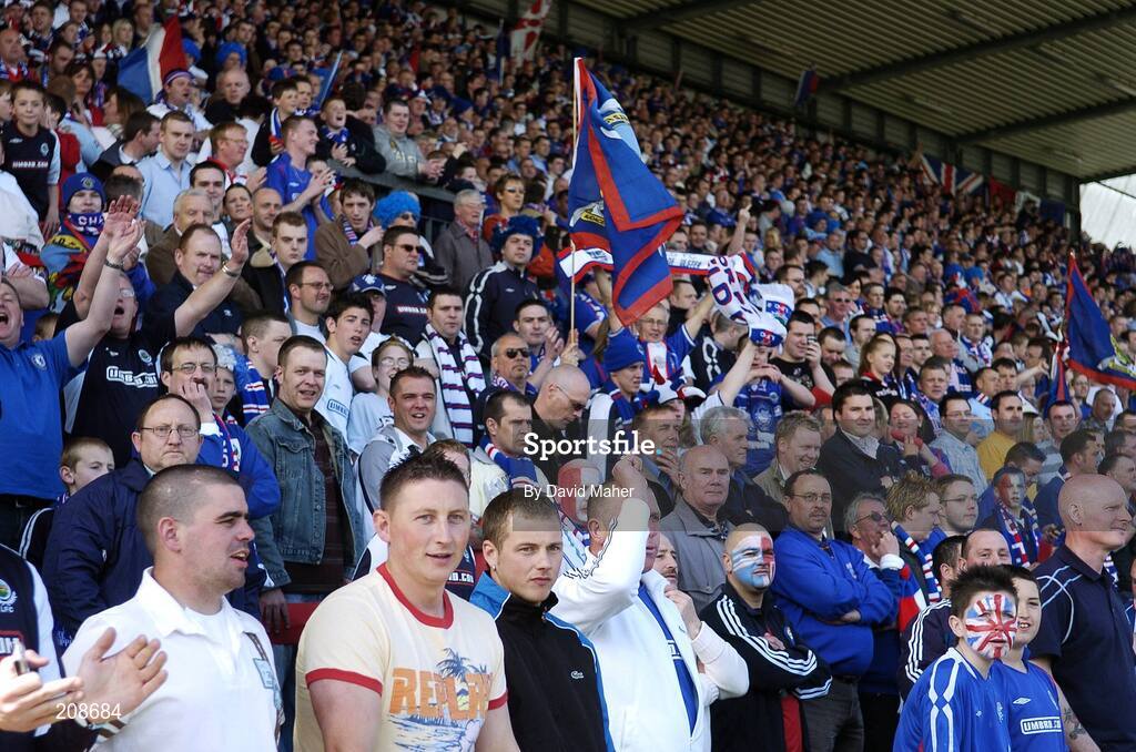 6 May 2006; Linfield's supporters look on during the game. Nationwide Irish Cup final, Glentoran v Linfield, Windsor Park, Belfast. Picture credit: David Maher / SPORTSFILE