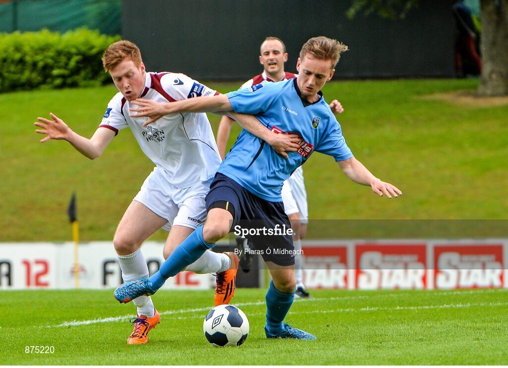 6 June 2014; Barry McCabe, UCD, in action against Gary Shananan, Galway. FAI Ford Cup, 2nd Round, UCD v Galway, UCD Bowl, Belfield, Dublin. Picture credit: Piaras Ó Mídheach / SPORTSFILE