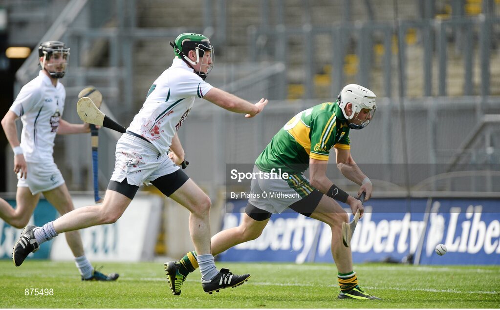 7 June 2014; Shane Nolan, Kerry, scores his side's second goal despite the efforts of Richie Hoban, Kildare. Christy Ring Cup Final, Kerry v Kildare, Croke Park, Dublin. Picture credit: Piaras Ó Mídheach / SPORTSFILE