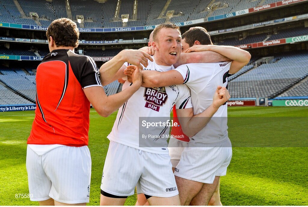 7 June 2014; Kildare's Tony Murphy celebrates with his team-mates after the game. Christy Ring Cup Final, Kerry v Kildare, Croke Park, Dublin. Picture credit: Piaras Ó Mídheach / SPORTSFILE
