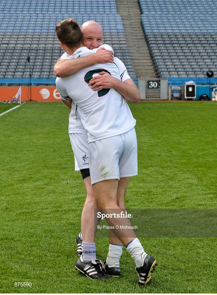 7 June 2014; Kildare's Richie Hoban, behind, celebrates with team-mate Martin Fitzgerald after the game. Christy Ring Cup Final, Kerry v Kildare, Croke Park, Dublin. Picture credit: Piaras Ó Mídheach / SPORTSFILE