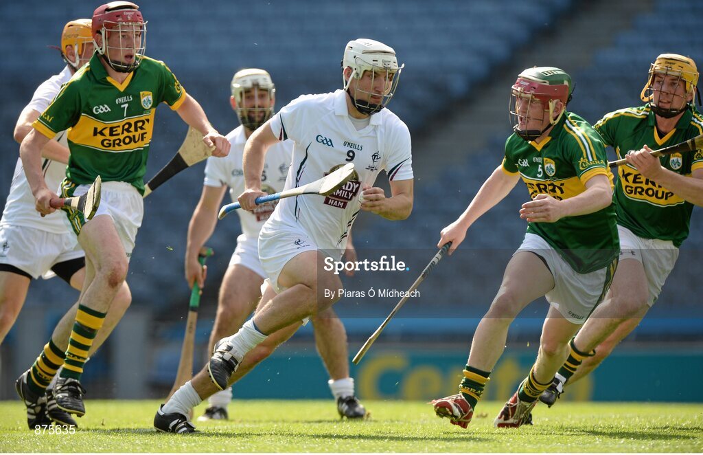 7 June 2014; Martin Fitzgerald, Kildare, in action against Kerry players from left, Thomas Casey, Séan Weir and Tom Murnane. Christy Ring Cup Final, Kerry v Kildare, Croke Park, Dublin. Picture credit: Piaras Ó Mídheach / SPORTSFILE