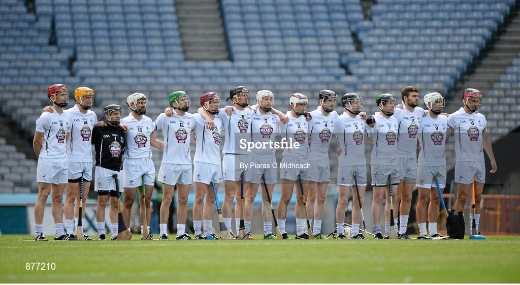 7 June 2014; The Kildare team stand for the National Anthem before the game. Christy Ring Cup Final, Kerry v Kildare, Croke Park, Dublin. Picture credit: Piaras Ó Mídheach / SPORTSFILE