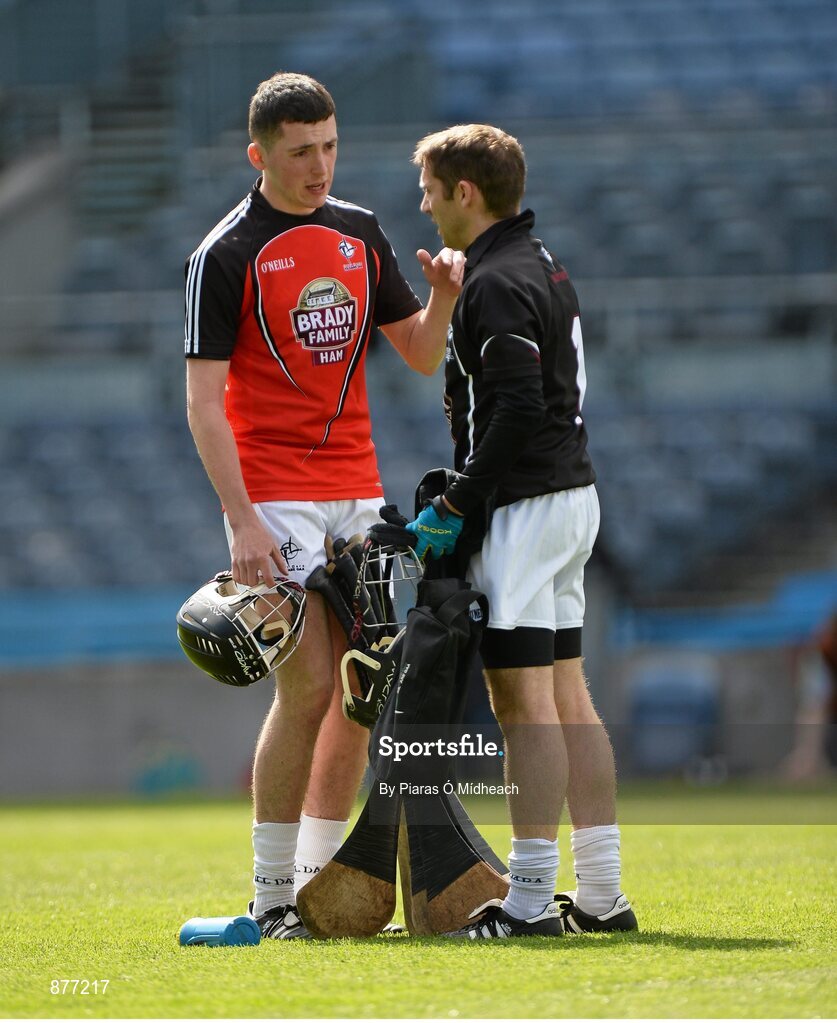 7 June 2014; Kildare goalkeeper Paul Dermody, right, in coversation with substitute goalkeeper Paddy McKenna at half-time. Christy Ring Cup Final, Kerry v Kildare, Croke Park, Dublin. Picture credit: Piaras Ó Mídheach / SPORTSFILE