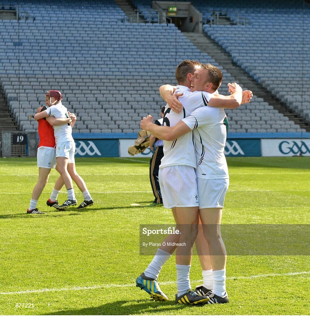 7 June 2014; Kildare's Mark Moloney and Tony Murpphy celebrate after the game. Christy Ring Cup Final, Kerry v Kildare, Croke Park, Dublin. Picture credit: Piaras Ó Mídheach / SPORTSFILE