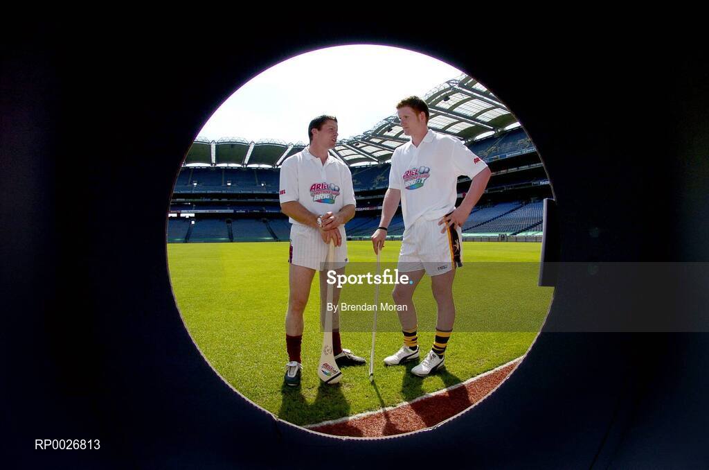 6 June 2006; GAA star players Damien Hayes, Galway, left, and Richie Power, Kilkenny, at the launch of a new Official GAA promotion in association with Ariel. This summer, Ariel is giving away free training gear for kids all over Ireland through the new Ariel Championship Bright promotion. Croke Park, Dublin. Picture credit: Brendan Moran / SPORTSFILE