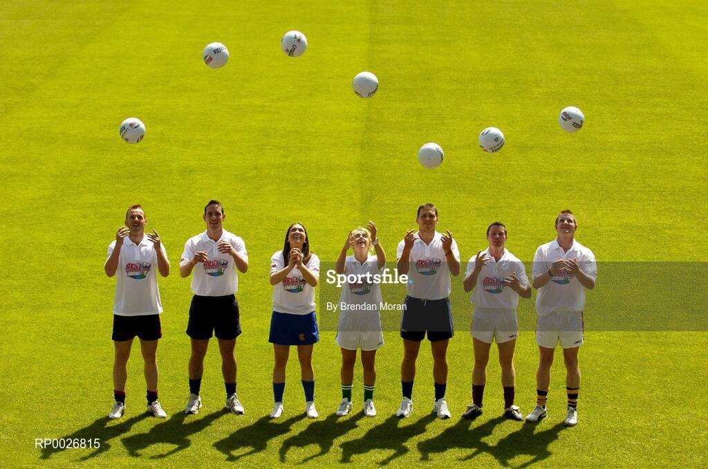 6 June 2006; GAA star players, from left, Benny Coulter, Down, Declan O'Sullivan, Kerry, Philly Fogarty, Tipperary, Geraldine Doherty, Meath, Conal Keaney, Dublin, Damien Hayes, Galway, and Richie Power, Kilkenny, at the launch of a new Official GAA promotion in association with Ariel. This summer, Ariel is giving away free training gear for kids all over Ireland through the new Ariel Championship Bright promotion. Croke Park, Dublin. Picture credit: Brendan Moran / SPORTSFILE