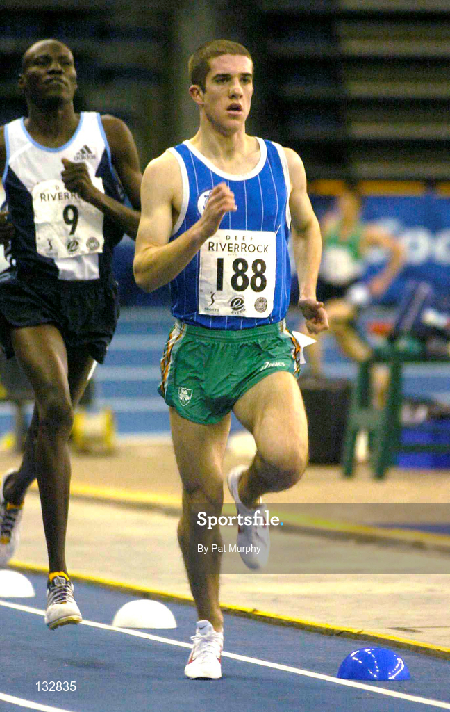 15 February 2004; Colin Costello, Star of the Sea AC, Meath, competing in the Men's 1500m during the Irish Indoor Athletics Championships at the Odyssey Arena in Belfast, Antrim. Photo by Pat Murphy/Sportsfile