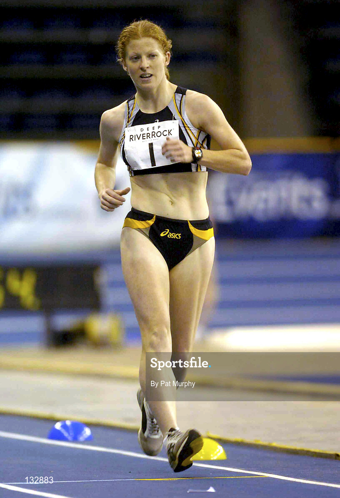 15 February 2004; Gillian O'Sullivan of Farranfore Maine Valley AC, Kerry, competing in the Senior Women's 3km Walk during the Irish Indoor Athletics Championships at the Odyssey Arena in Belfast, Antrim. Photo by Pat Murphy/Sportsfile
