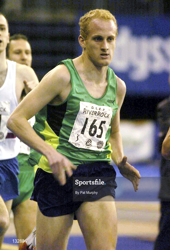 15 February 2004; Gearoid O'Connor of Rathfarnham WSAF AC, Dublin, competing in the Men's 1500m during the Irish Indoor Athletics Championships at the Odyssey Arena in Belfast, Antrim. Photo by Pat Murphy/Sportsfile