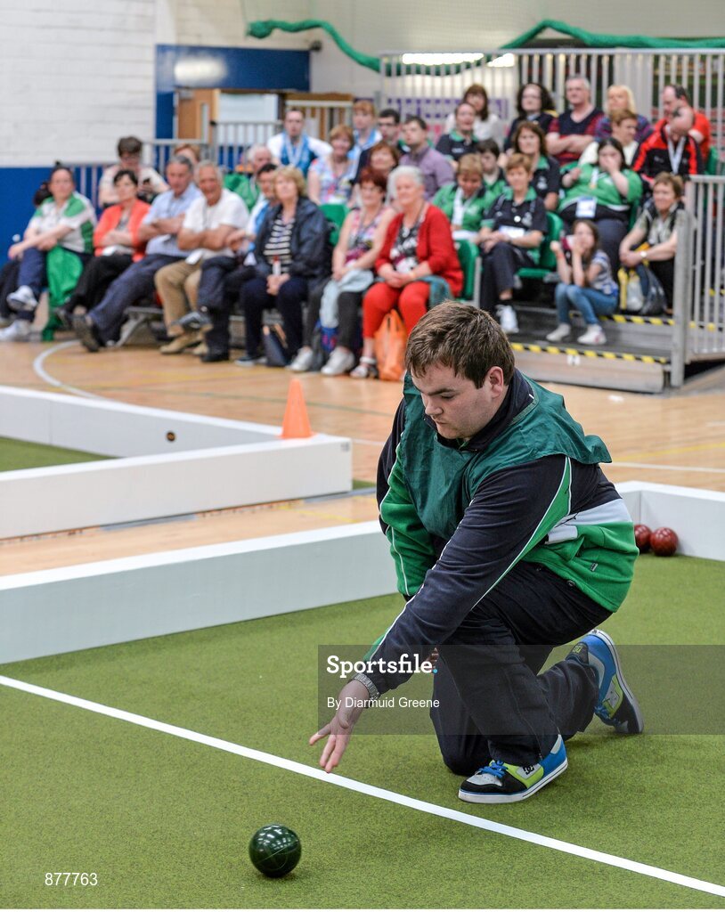 14 June 2014; Mark Bolger, Galway City, Team Connacht, competing in the Bocce doubles competition. Special Olympics Ireland Games, Delta Sports Dome, Limerick. Picture credit: Diarmuid Greene / SPORTSFILE