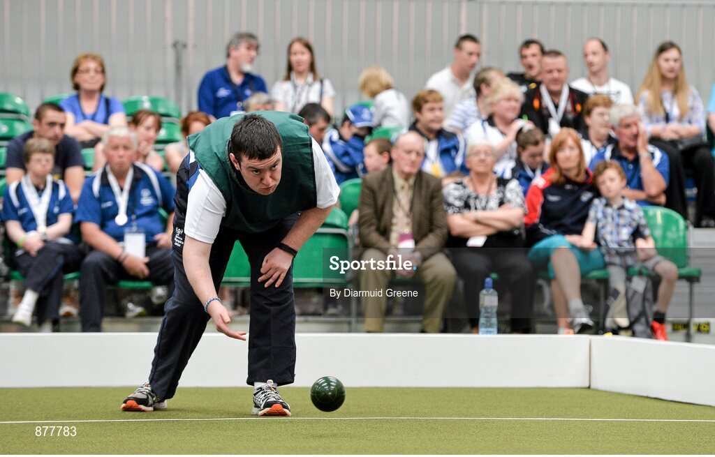 14 June 2014; Martin Breen, Enniscorthy, Co. Wexford, Team Leinster, competing in the Bocce mixed doubles competition. Special Olympics Ireland Games, Delta Sports Dome, Limerick. Picture credit: Diarmuid Greene / SPORTSFILE