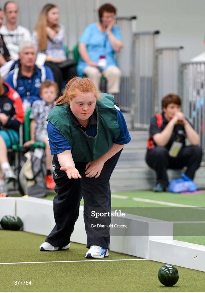 14 June 2014; Lisa Conway, Moone, Co. Kildare, Team Leinster, competing in the Bocce mixed doubles competition. Special Olympics Ireland Games, Delta Sports Dome, Limerick. Picture credit: Diarmuid Greene / SPORTSFILE