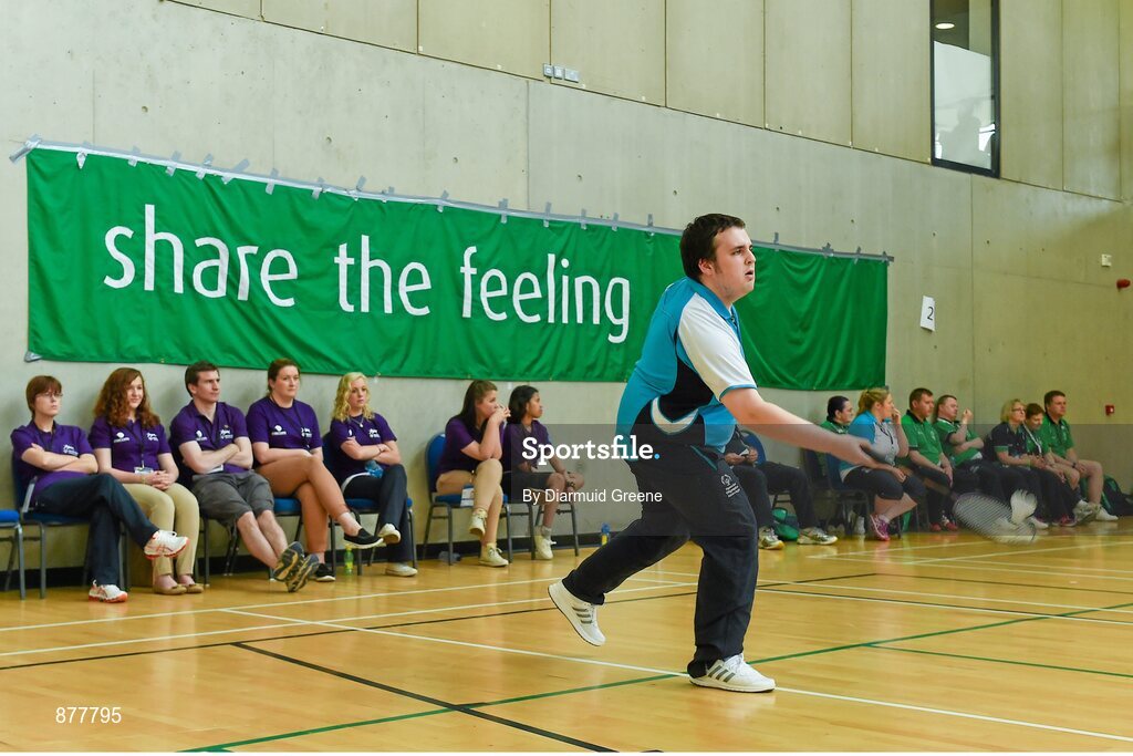 14 June 2014; Scott Fell, Bray, Co. Wicklow, Eastern Region, during his Division 8 Badminton match. Special Olympics Ireland Games, Mary Immaculate College, Limerick. Picture credit: Diarmuid Greene / SPORTSFILE