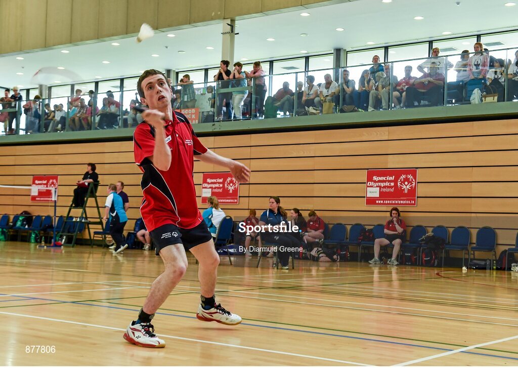 14 June 2014; Nicholas O'Brien, Ballinhassig, Co. Cork, Team Munster, competing in the Badminton event. Special Olympics Ireland Games, Mary Immaculate College, Limerick. Picture credit: Diarmuid Greene / SPORTSFILE