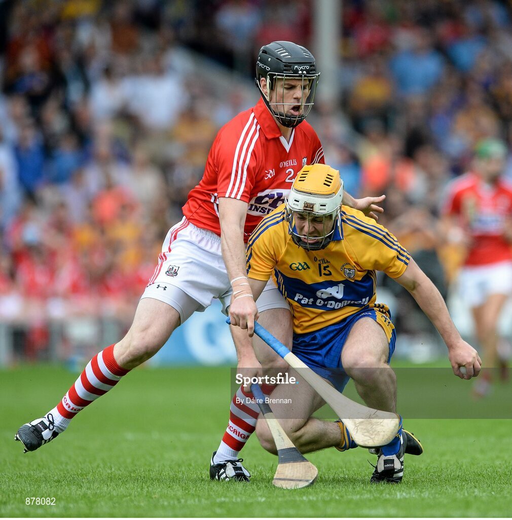 15 June 2014; Conor McGrath, Clare, in action against Shane O'Neill, Cork. Munster GAA Hurling Senior Championship, Semi-Final, Clare v Cork, Semple Stadium, Thurles, Co. Tipperary. Picture credit: Dáire Brennan / SPORTSFILE