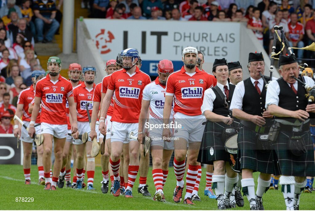 15 June 2014; Cork captain Patrick Cronin leads his team during the parade. Munster GAA Hurling Senior Championship, Semi-Final, Clare v Cork, Semple Stadium, Thurles, Co. Tipperary. Picture credit: Dáire Brennan / SPORTSFILE