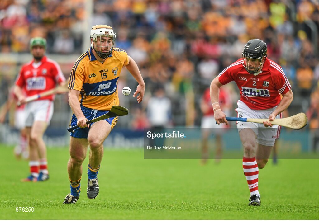 15 June 2014; Conor McGrath, Clare, in action against Shane O'Neill, Cork. Munster GAA Hurling Senior Championship, Semi-Final, Clare v Cork, Semple Stadium, Thurles, Co. Tipperary. Picture credit: Ray McManus / SPORTSFILE