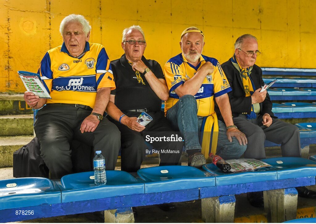 15 June 2014; Clare supporters, left to right, Sean O'Meara, Des Sleator, Mick O'Neill and Paddy McDonnell, from Kilkee, before the game. Munster GAA Hurling Senior Championship, Semi-Final, Clare v Cork, Semple Stadium, Thurles, Co. Tipperary. Picture credit: Ray McManus / SPORTSFILE