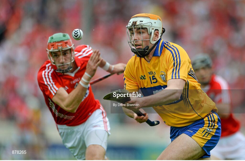 15 June 2014; Conor McGrath, Clare, in action against Stephen McDonnell, Cork. Munster GAA Hurling Senior Championship, Semi-Final, Clare v Cork, Semple Stadium, Thurles, Co. Tipperary. Picture credit: Dáire Brennan / SPORTSFILE