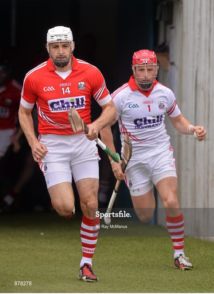 15 June 2014; The Cork captain Patrick Cronin and and goalkeeper Anthony nash lead his team mates out of the dressing rooms before the game. Munster GAA Hurling Senior Championship, Semi-Final, Clare v Cork, Semple Stadium, Thurles, Co. Tipperary. Picture credit: Ray McManus / SPORTSFILE