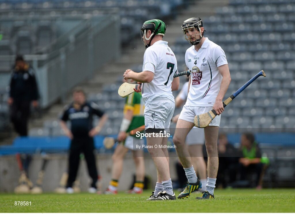 7 June 2014; Niall Ó Muineacháin, right, Kildare, in conversation with team-mate Richie Hoban, 7. Christy Ring Cup Final, Kerry v Kildare, Croke Park, Dublin. Picture credit: Piaras Ó Mídheach / SPORTSFILE